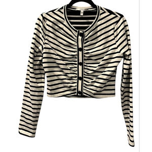 Derek Lam 10 Crosby Ruched Front Striped Long Sleeve Crop Top Size Medium Button